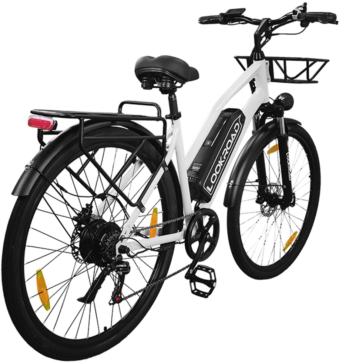 Lookroad L28 MINI Elektrische Fiets – 250W Motor, 36V 18Ah Accu, 120km Bereik, 7-Speed Shimano, Schijfremmen, Korf & Gepäckträger-Grijs