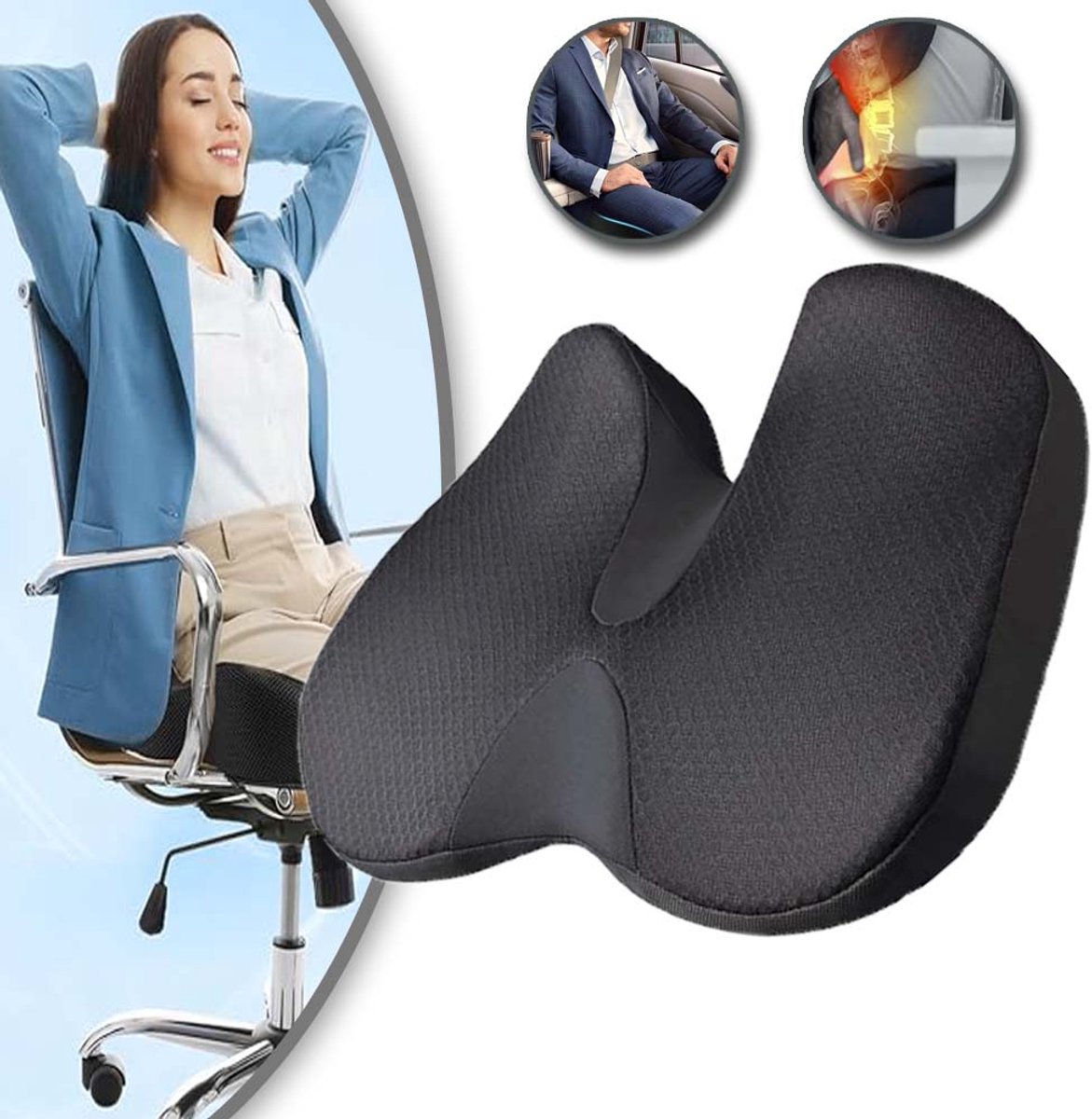 Zitkussen Van Traagschuim Met Afneembare Wasbare Hoes - Ademend Comfort Voor Alle Seizoenen Antislip - Beschermt Stoelen Verlicht De Druk - Ideaal Voor Bureau Auto En Rolstoel