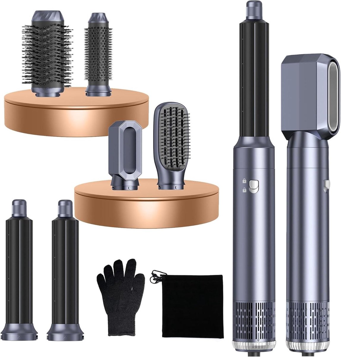 Haarstyler 6-in-1 - Heteluchtborstel Föhn - Styling Volume Krullen - Intelligente Auto Curler - 8 x 32 x 22 cm