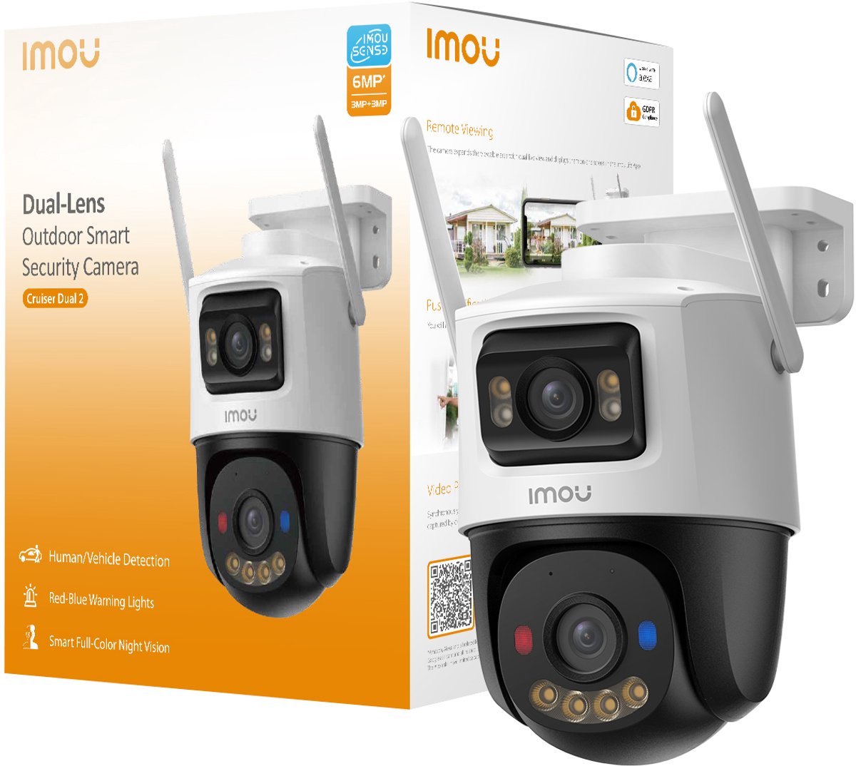 IMOU Cruiser Dual 2 6MP Buiten Beveiligingscamera - Dual-Lens WiFi IP Camera - 360° Pan & Tilt - AI Persoons- & Voertuigdetectie - Full Color Nachtzicht - WiFi 6