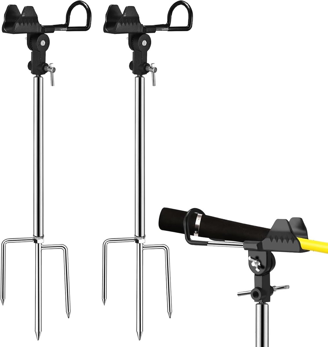 SnelShoppen - Rod Holder 2 Stuks RVS 360 Graden Verstelbare Hengel Steun - Draagbaar en Verwijderbaar - Ideaal voor Vissers en Cadeaus voor Mannen - Z