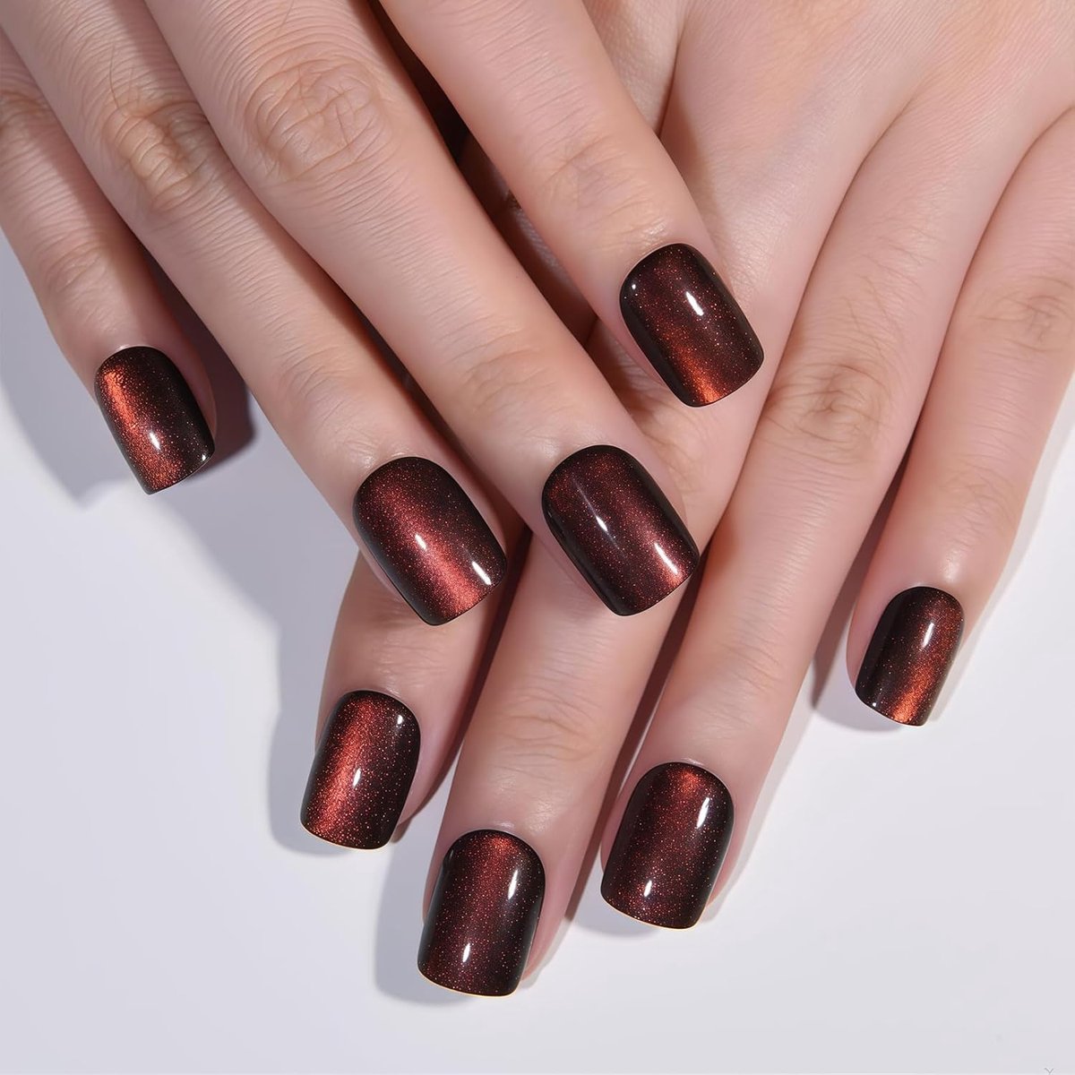 SnelShoppen - Weinrode Katzenaugen Kunstnägel - Vierkante, Kleine, Korte Stickable Nagels voor Vrouwen - Holografisch, Shiny, Herbruikbaar, Zachte Gel