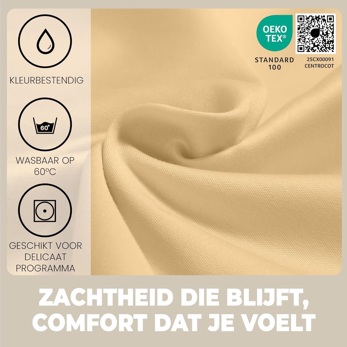 SnelShoppen - Fitted Sheet 160 x 200 cm voor Tweepersoonsbed, Beige, 100% Katoen, Hypoallergeen, Ademend, Geschikt voor Matrassen tot 30 cm, Machinewa
