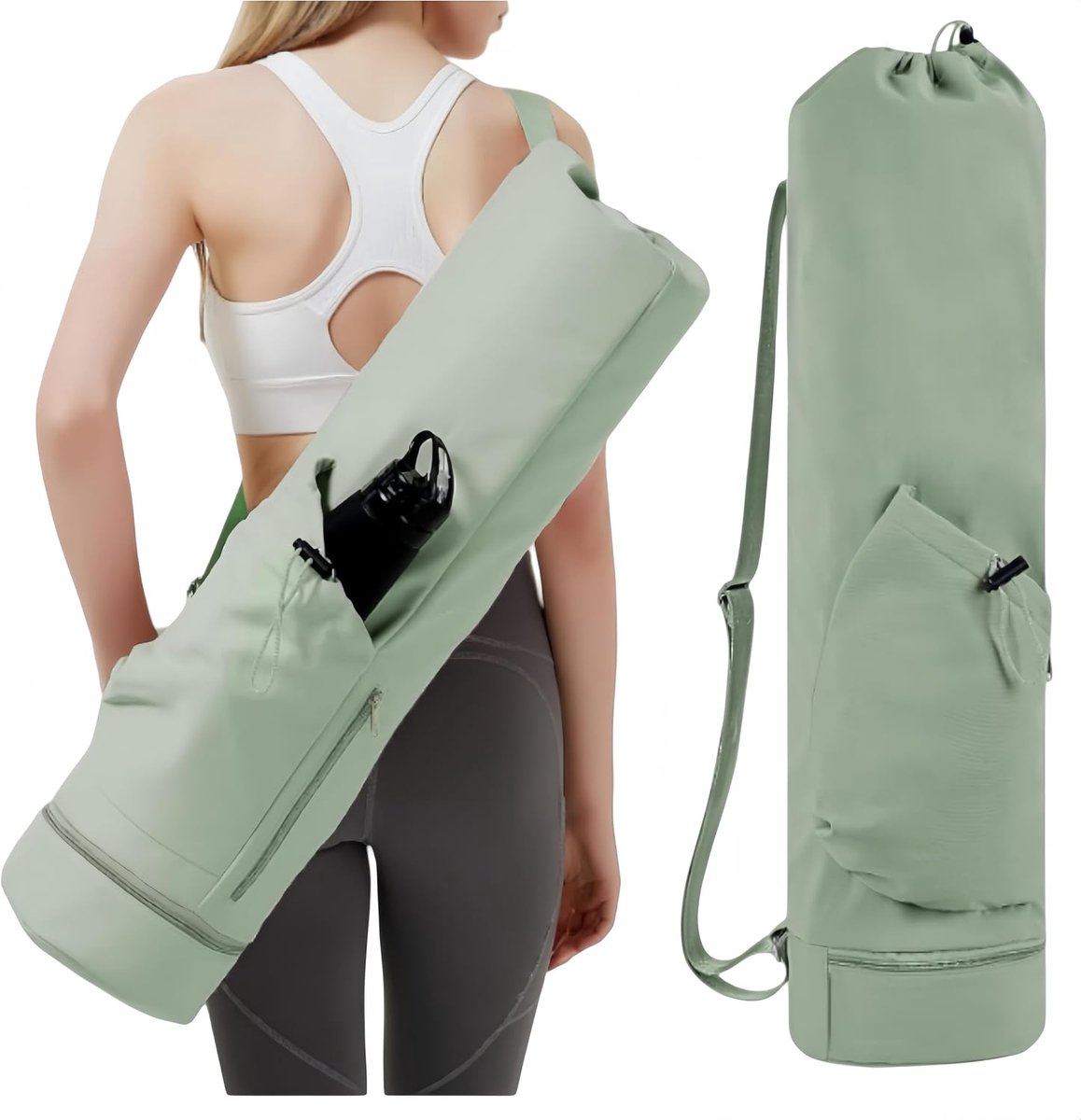 SnelShoppen - Full Zip Yoga Mat Bag - Grote Yoga Bag voor Dames - Verstelbare Schouderband - Duurzaam Gym Bag voor Yoga Mat - Groen met Opbergruimte