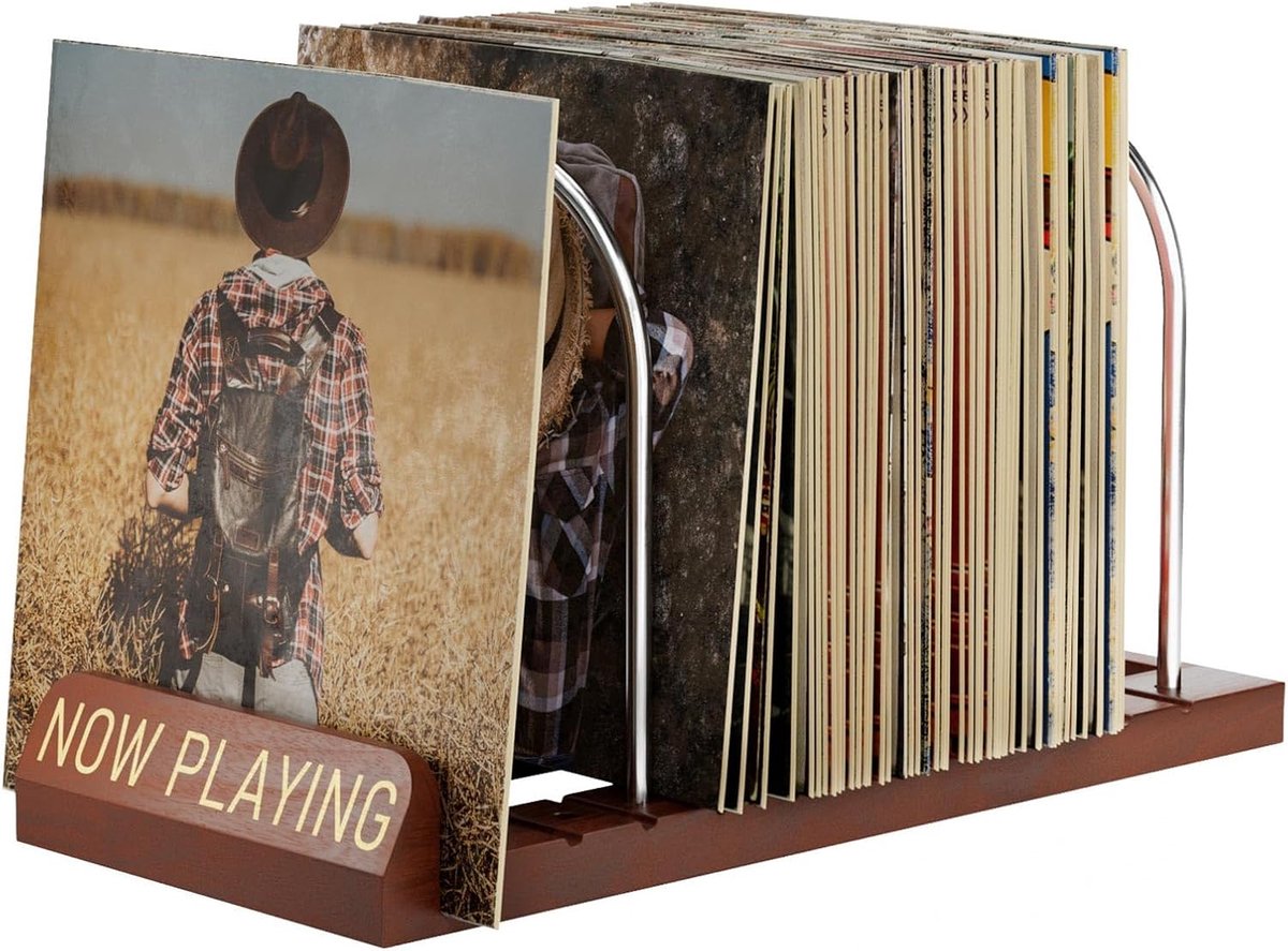 SnelShoppen - Vinyl Record Stand voor 50 LP's, Houten Albumhouder met Antislip Groeven, Vinyl Record Display voor Tijdschriften, Organisator en Cadeau