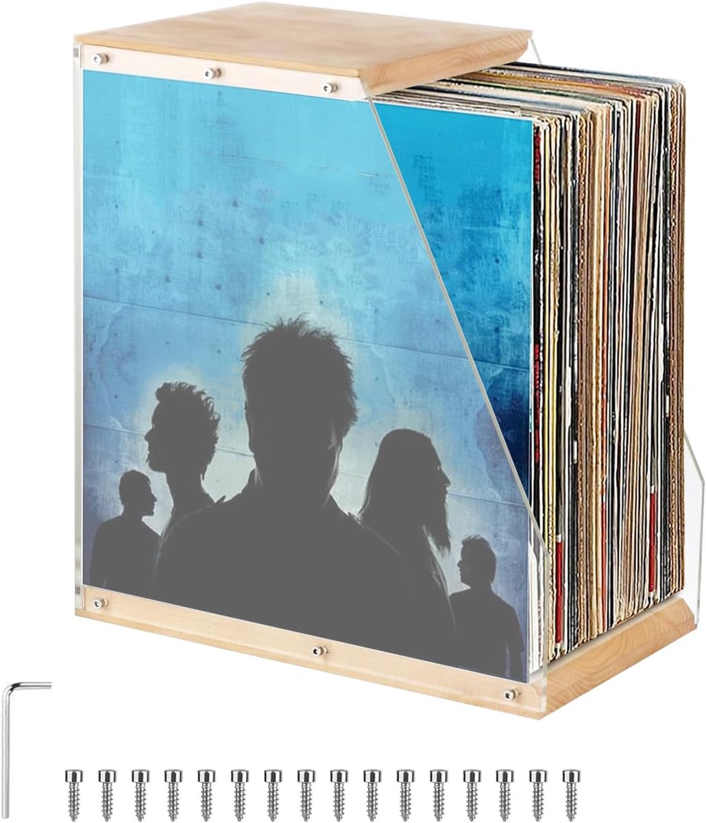 SnelShoppen - Vinyl Record Storage Rack 33.3 x 20 x 35 cm, Acryl en Hout, Transparante Albumhouder, Organiser voor Vinyl en Muziekliefhebbers