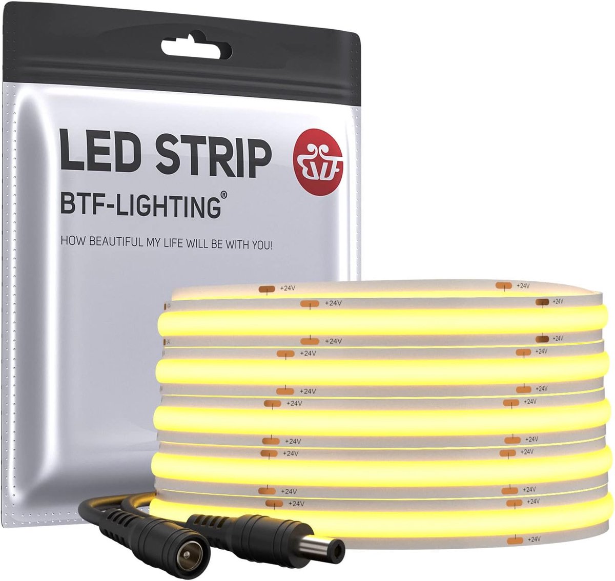 SnelShoppen - Dimbare LED Strip 5M FCOB Warm Wit 3000K 528 LEDs/m Flexibele Lichtstrip voor Interieur Decoratie, Keuken, Feest, Tuin