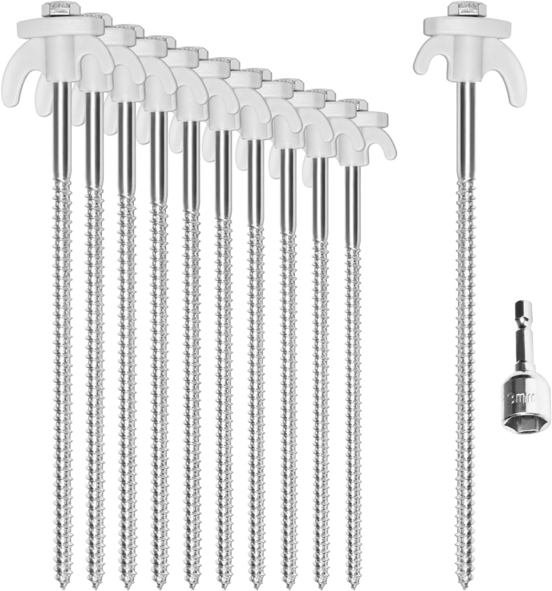 SnelShoppen - 12 Stuks Stalen Tentstaken - Schroefstaken met Adapter voor Accuschroevendraaier - Robuuste Grondpennen met Draad voor Camping en Buiten