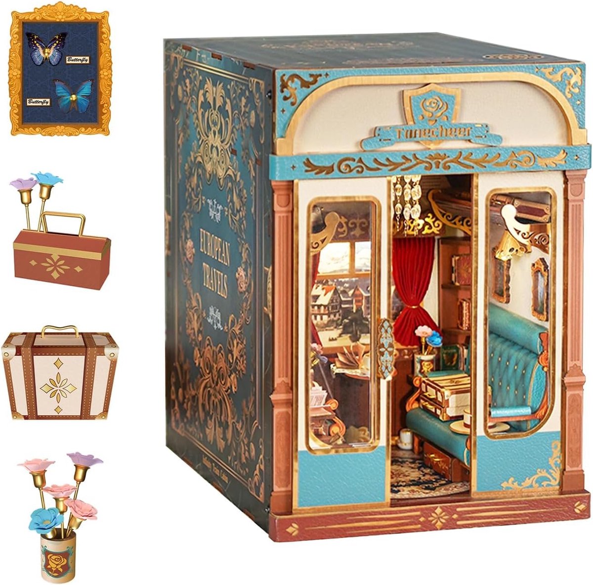 SnelShoppen - Tonecheer Motion Scene Boek Nook Kit - 3D Houten Boeksteunen - DIY Miniatuurhuis - Decoratie voor Volwassenen - Europese Reiservaring