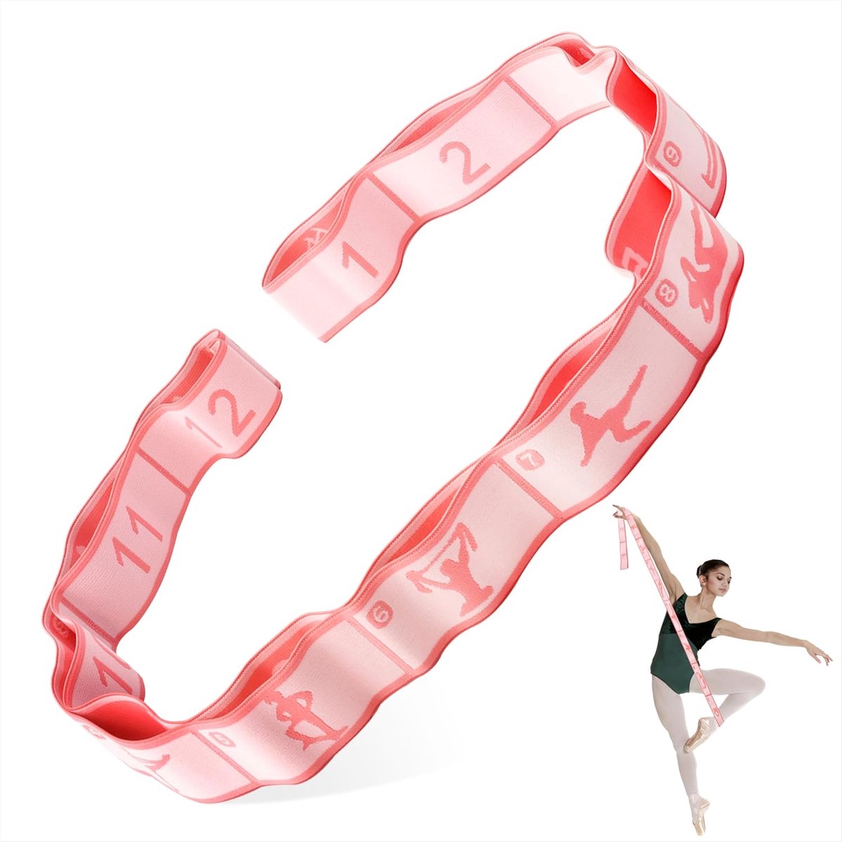SnelShoppen - Yoga Stretching Strap met 12 Lussen, Elastische Yoga Stretchband, Fitnessband voor Pilates, Dans, Gymnastiek, Verbeter Beweeglijkheid en