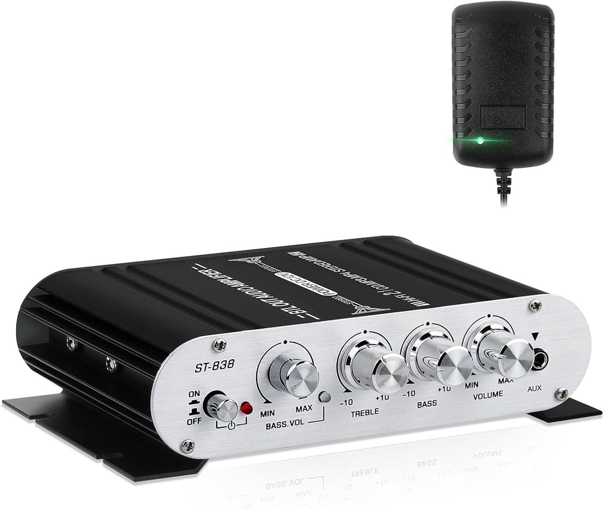 SnelShoppen - HiFi Audio Versterker 2.1 CH Stereo Versterker RMS 20Wx2+40W met Subwoofer Uitgang ClassD Mini Digitale Versterker voor Thuis, Auto - Zw
