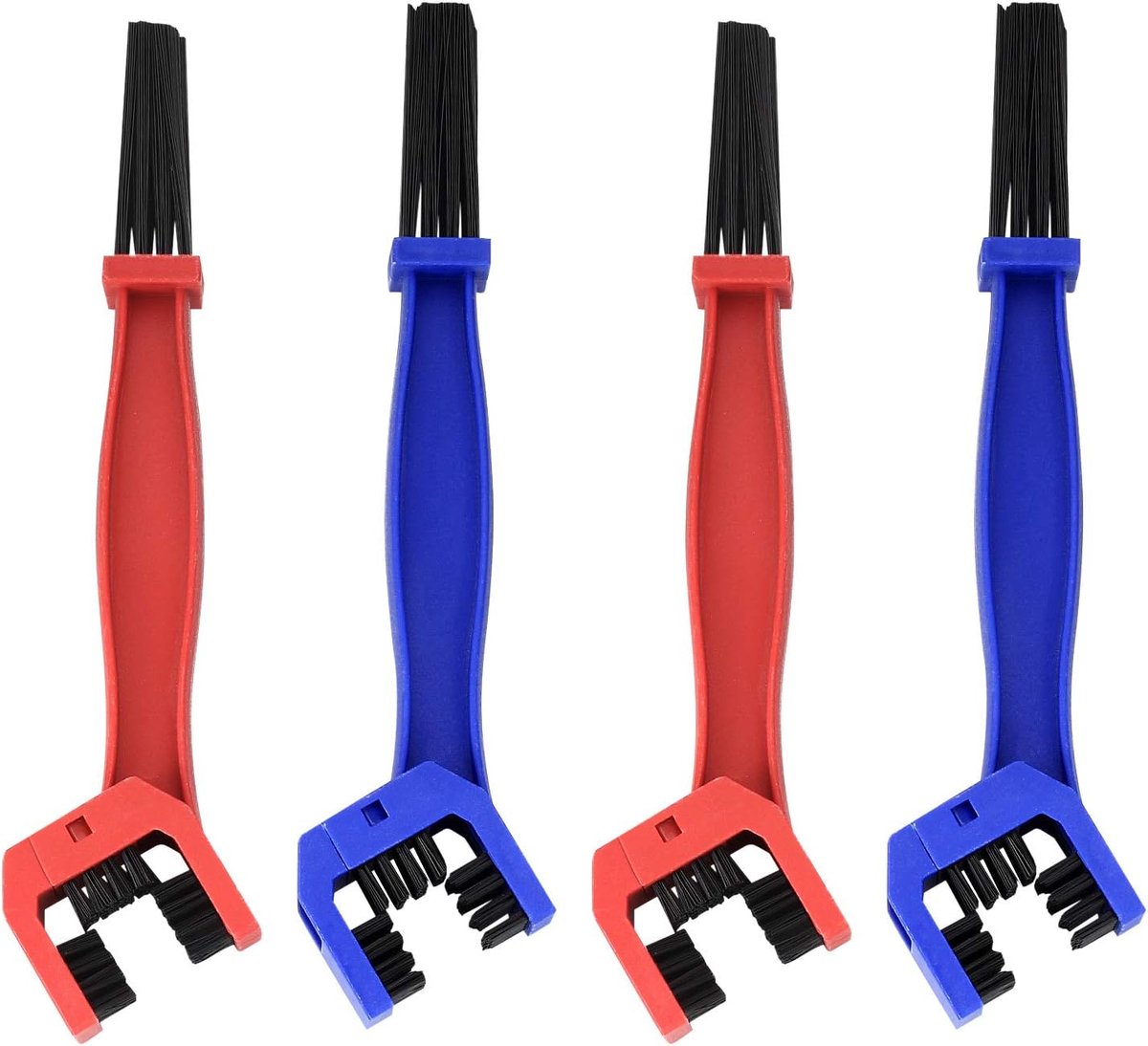 SnelShoppen - 4 Stuks Chain Cleaning Brush Set - Fiets Chain Cleaner, Motorfiets & Auto Schoonmaakborstels, Duurzaam Plastic & Nylon, Rood/Blauw, Onde