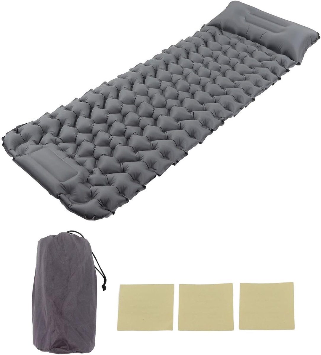SnelShoppen - Camping Luchtbed 196 x 68 x 9 cm met Voetpomp en Kussen - Ergonomisch Nylon Luchtmatras voor Reis, Hiking, Kamperen en Buitenactiviteite