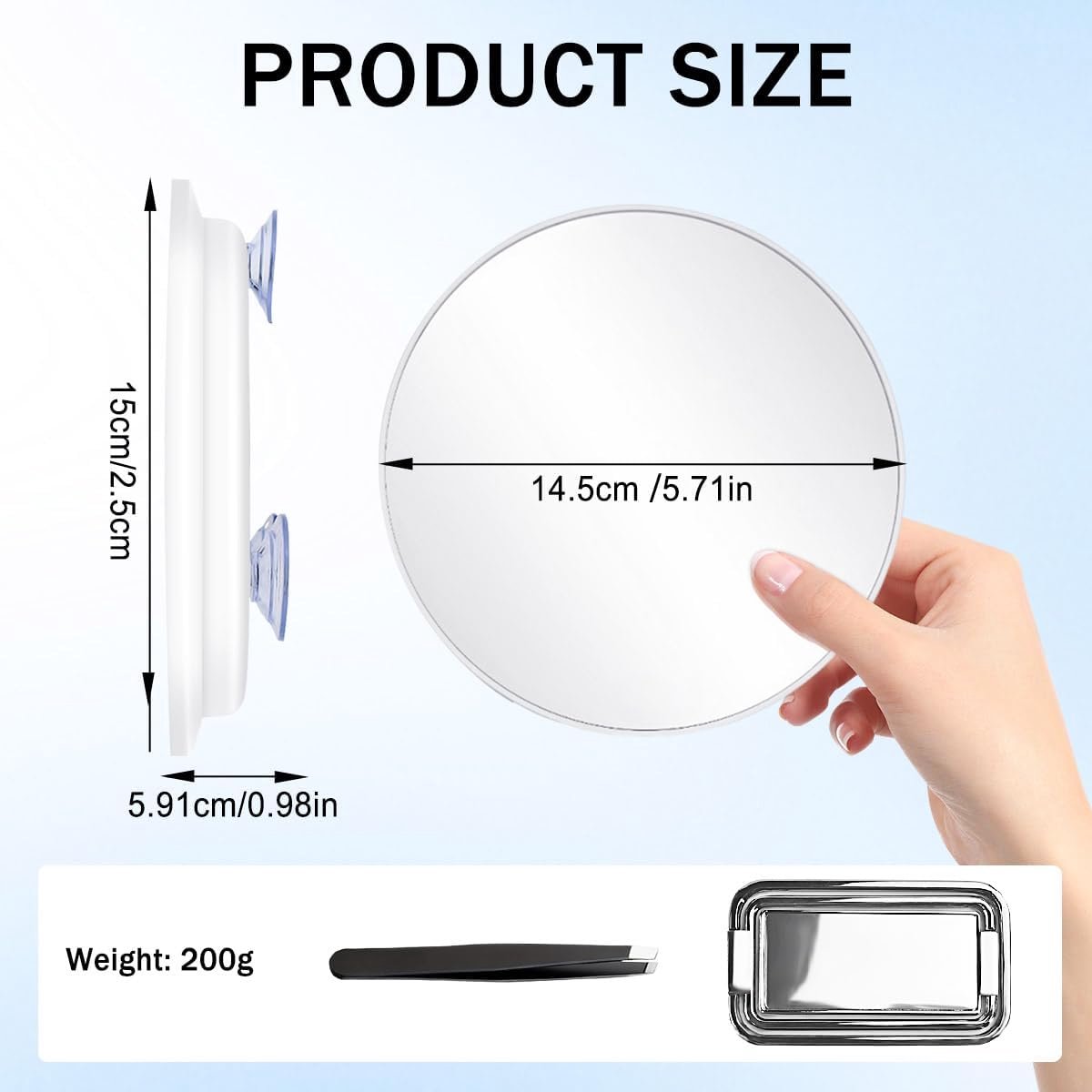 SnelShoppen - 20x Vergrotingsspiegel met 15 cm Make-up Spiegel, 3 Zuignappen en Pincet voor Nauwkeurige Huidanalyse en Make-up