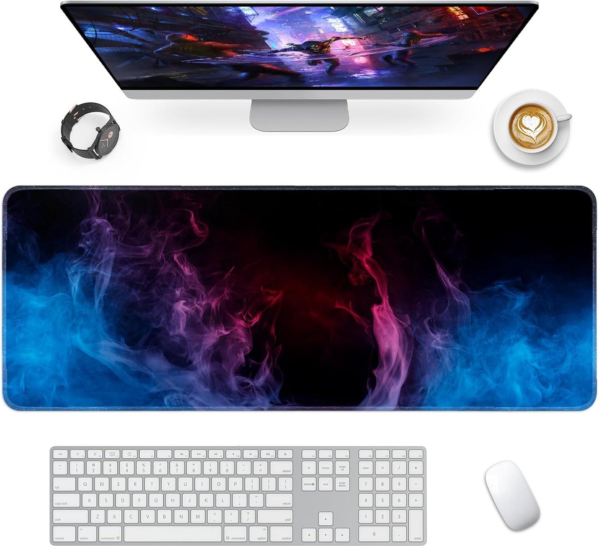 SnelShoppen - Gaming Mouse Mat XXL Large 800 x 300 mm Desk Mat met Antislip Rubber Basis voor Laptop, PC, Toetsenbord, Flame Design
