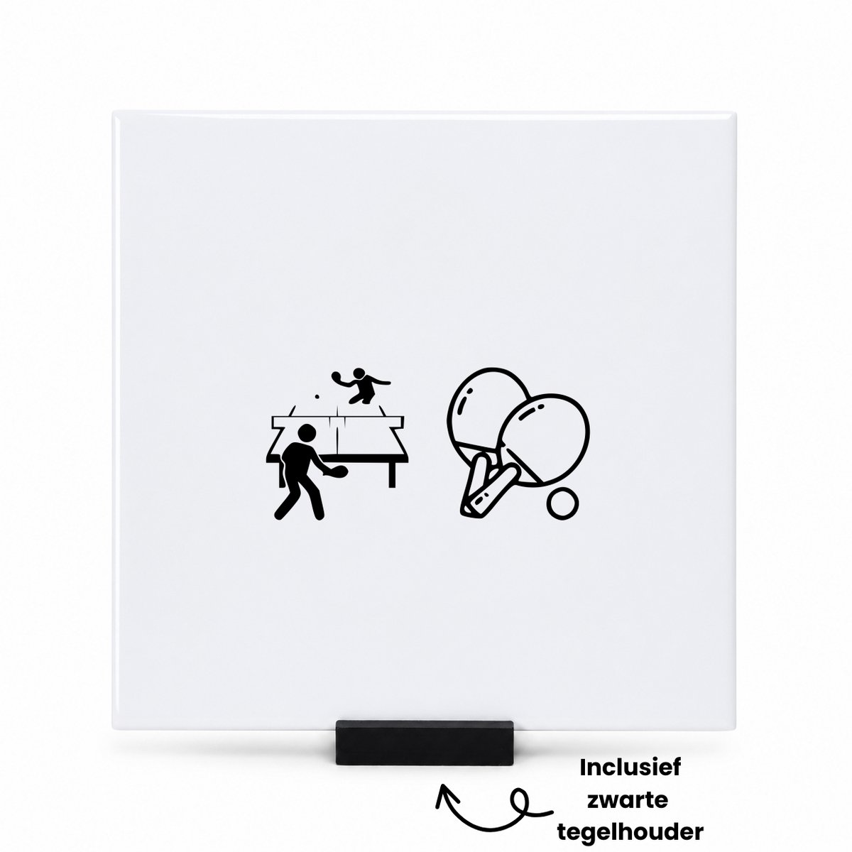 Hacebo Tafeltennis tegeltje met tegelhouder - Tafeltennis - Beste tafeltennisser - tegeltjes met tekst - pingpongtafel - tafeltennistafel - Leuke cadeau voor iemand die van tafeltennissen houd - spreuktegels - 15x15 CM Wit