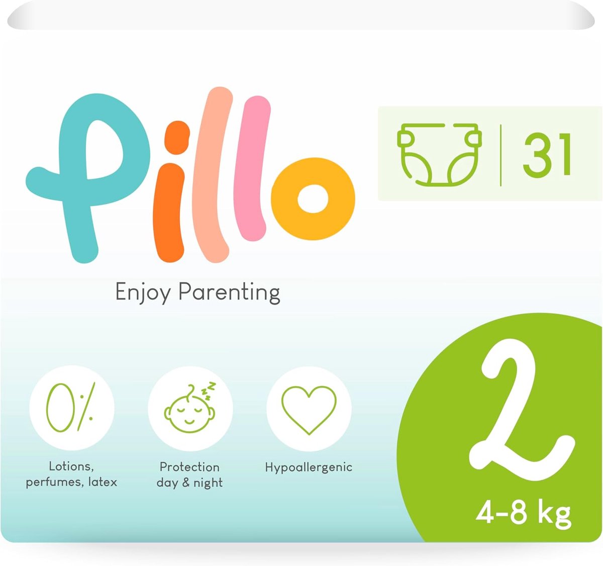 SnelShoppen - Pillo Luiers Maat 2 - 31 Stuks - Mini (4-8kg) - Comfortabele en Ademende Baby Luiers - Ideaal voor Pasgeborenen