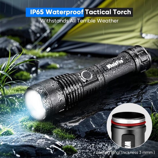 Rechargeable USB LED Flashlight - super bright 90000 lumens - XHP70 Zoom - Waterproof - Powerful Flashlight - 5 Modes - Outdoor Emergency Lighting - Power Indicator - Battery Included - 2 Pack van Merkloos — afbeelding 2