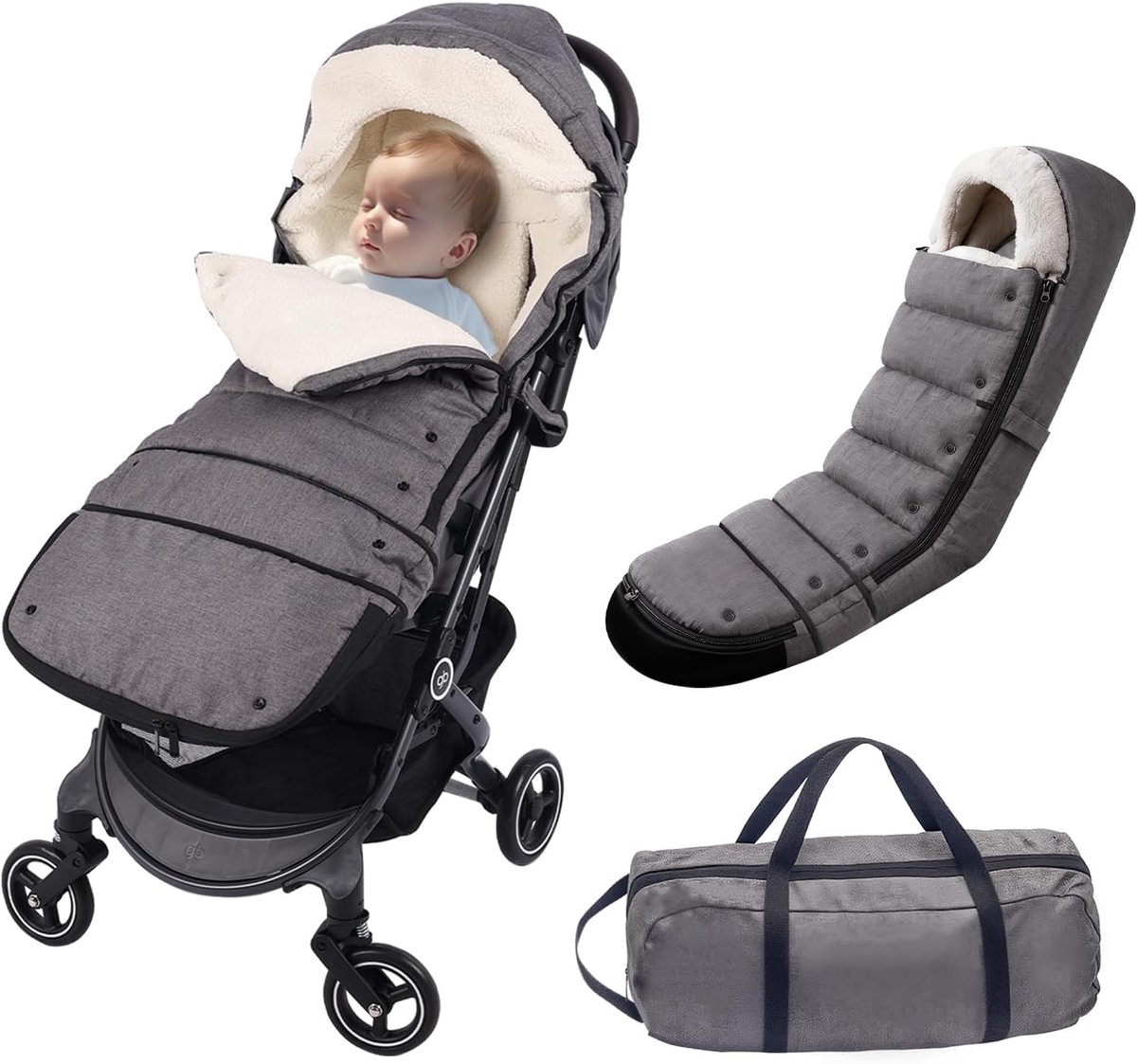 SnelShoppen - Universele Baby Kinderwagen Tas, Winter Voetenzak Thermisch met Verlenging, Antislip Winddicht, Verwijderbare Grijs