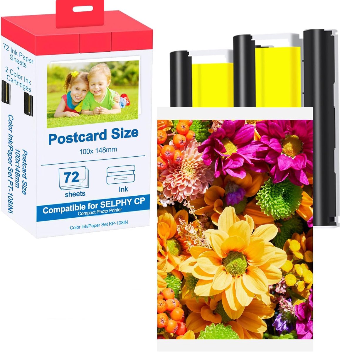 SnelShoppen - Compatibele Inkt en Papier voor Canon Selphy CP1500, 72 Vellen 4x6 Glossy Fotopapier + 2 Kleurlinten voor CP-serie Printers