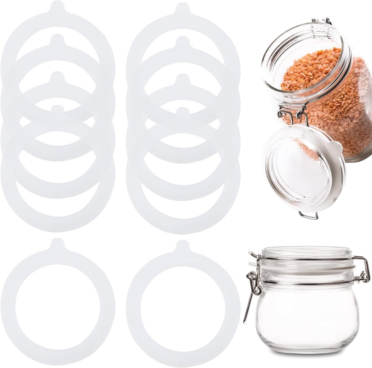SnelShoppen - Pack van 10 Sealing Ringen voor Inmaak Glazen, Vervangingsringen, Siliconen Inmaakringen, 94mm Lekvrij voor Inmaakpotten (Wit)