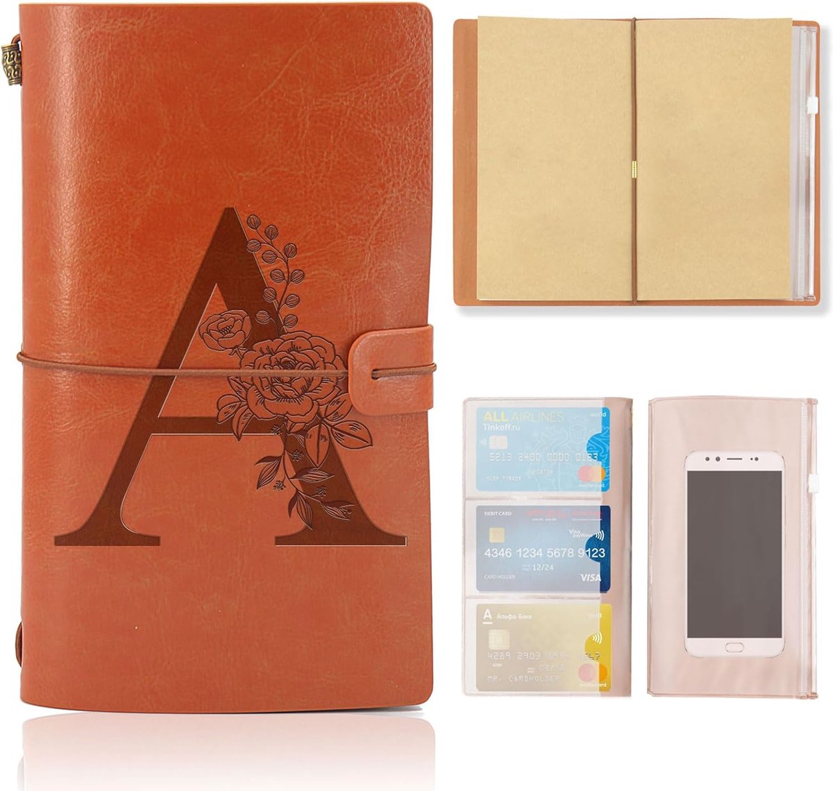 SnelShoppen - Refillable Leather Travel Journal Notepad - 136 Pagina's - Perfect voor Vrouwen, Meisjes, Schrijvers, Studenten, Moederdag Cadeau, Outdo