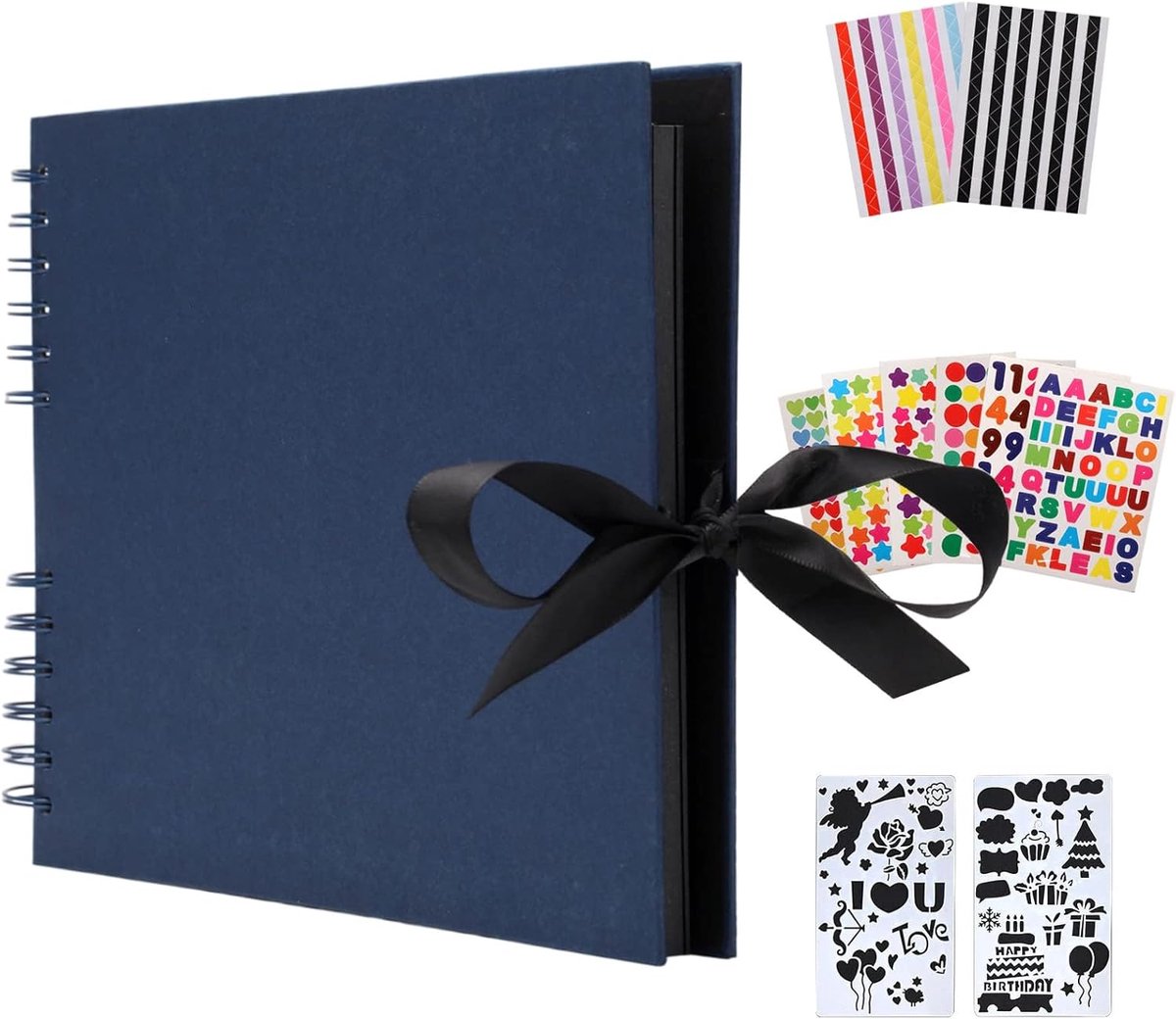 SnelShoppen - DIY Foto Album Scrapbook met 80 Zwarte Pagina's, Perfect voor Verjaardagen, Jubilea, Kinderen, Inclusief Sticks en Photo Corners, Blauw,