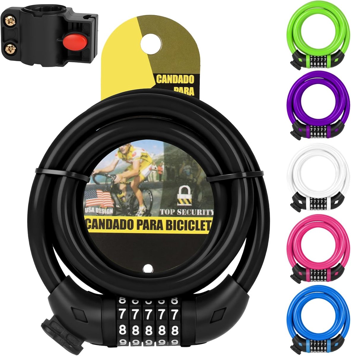SnelShoppen - Fietsslot 5-cijferige Combinatiecode, 1.2m Zelfoprollend Fietsketting Slot, Roestvrij PVC Gecoat, Voor Fiets, Motor, Scooter, Skateboard