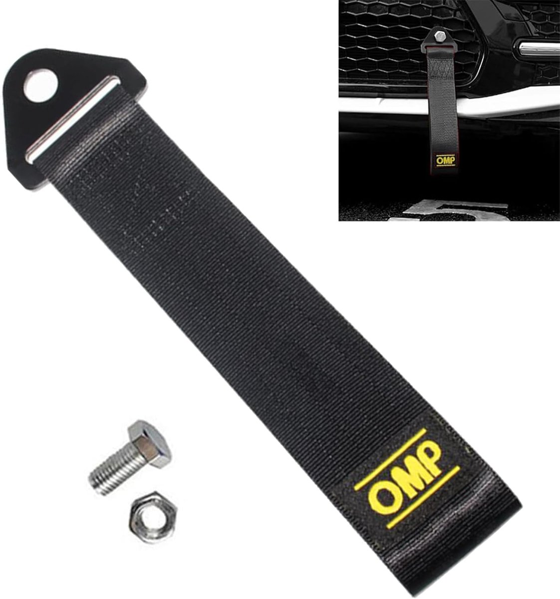 SnelShoppen - Racing Tow Strap, Nylon Sleepband, 26 x 5 cm, Zwart, Geschikt voor Auto, Vrachtwagen, Bus, Motorhome, Duurzaam en Sterk