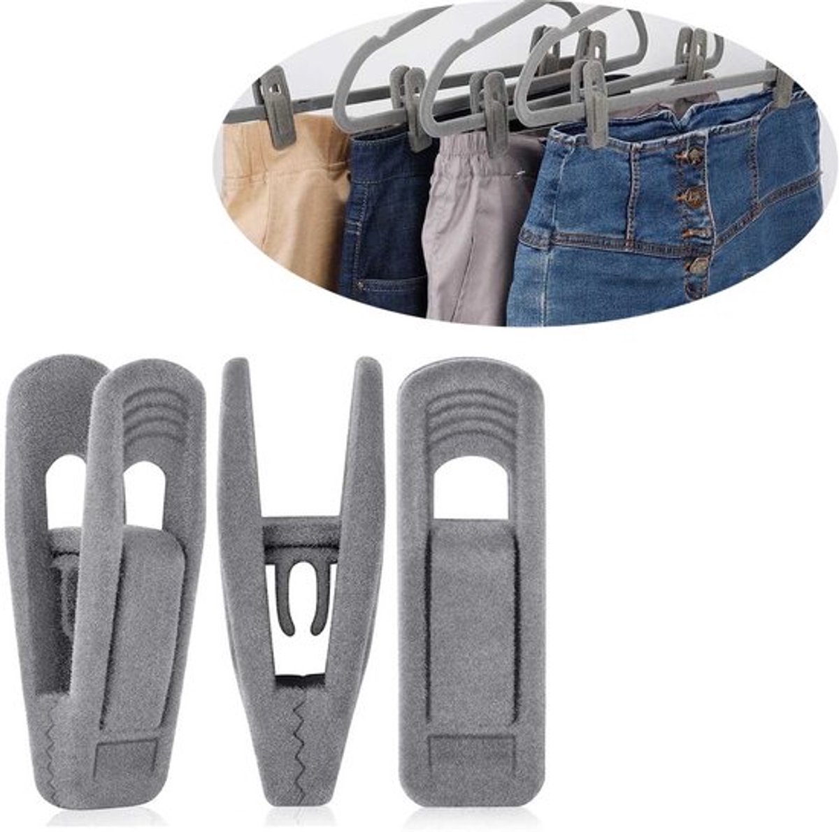 Fluwelen vingerklemhangerclips - Set van 20 - Hangerclips - Kledingorganisatie - Sterke kunststof clips - Opbergoplossingen - Geen klemmarkeringen - Beschermt kleding - 7x2,5x2cm - Grijs - Herbruikbaar