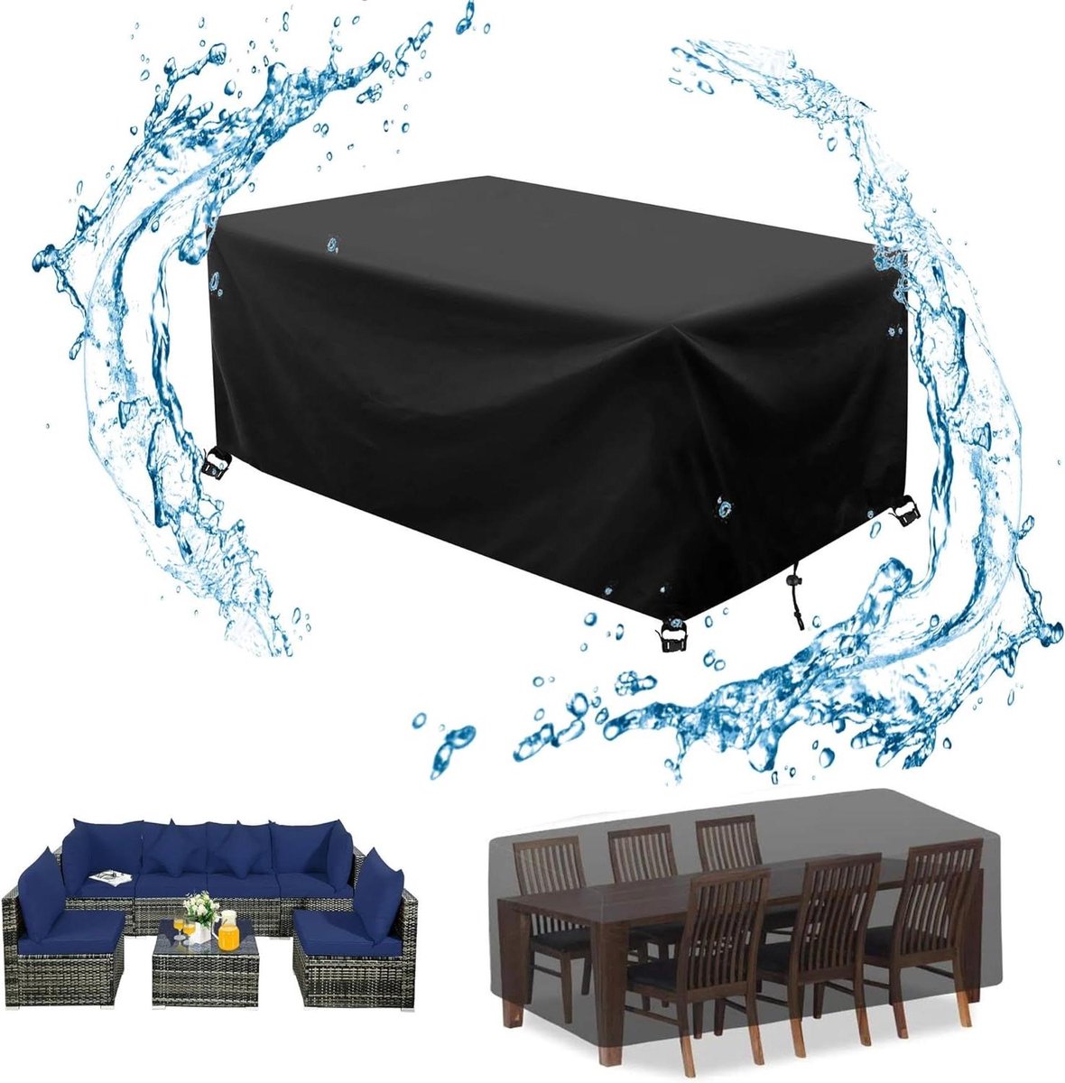 Tuinmeubelhoezen - Outdoor meubilair - Bescherming tegen weer - Waterdicht en UV-bestendig - 195x155x90cm - Zwart