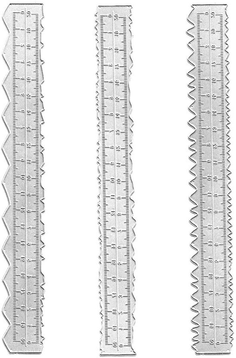 Liniaal met onregelmatige randen - 3 stuks - 21,7 cm - knutselliniaal - metaal - papier - scheurliniaal met gekartelde rand - meetliniaal voor reliëf - kaarten maken - stansvormen - knutselen - 3 stijlen