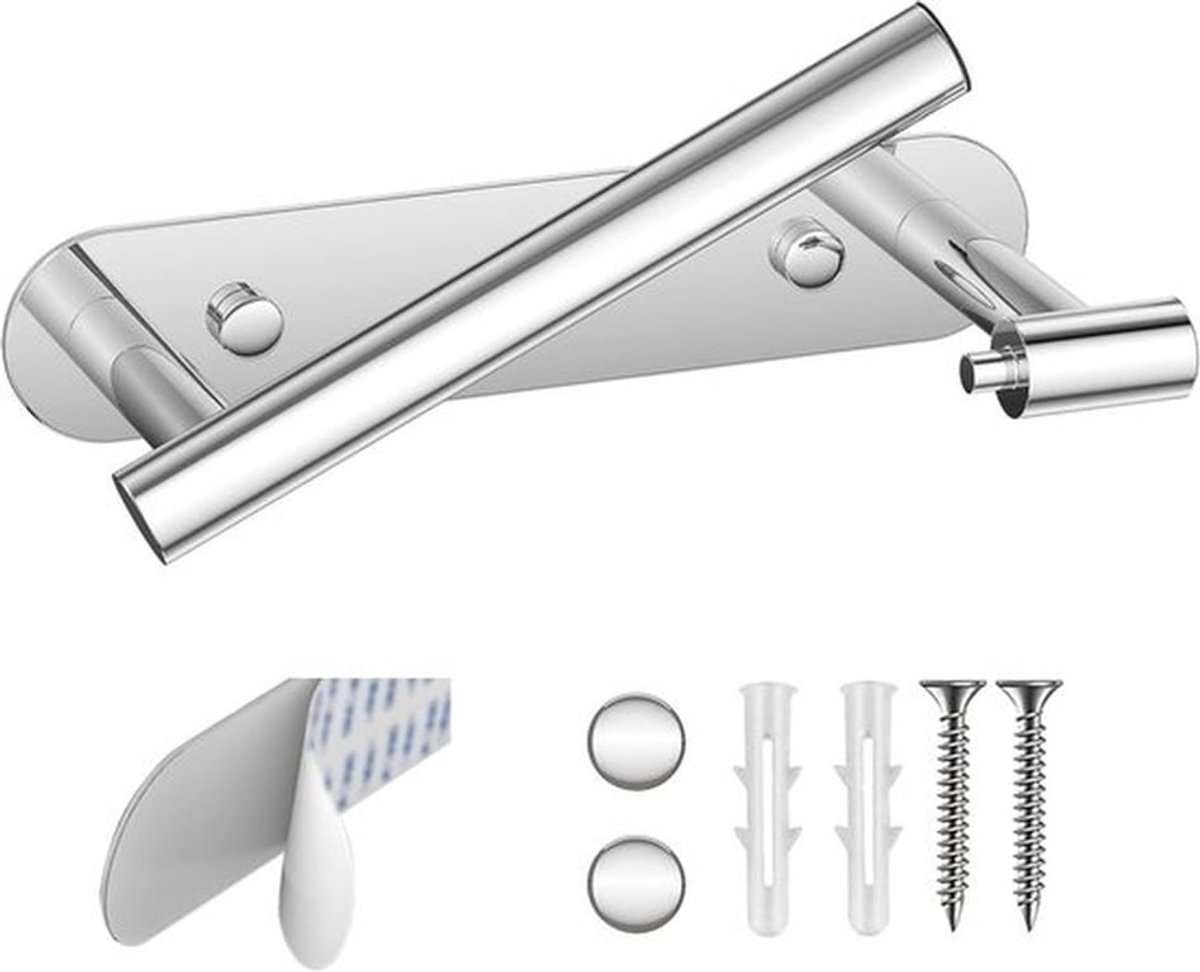 Reserverolhouder-reserverolhouder hangend-Wandgemonteerde toiletpapierhouder met zelfklevende of schroefbevestiging - Verstelbare, draaibare tissuehouder - Zelfklevende of schroefbevestiging - Zilver - 19,8 x 8,7 cm