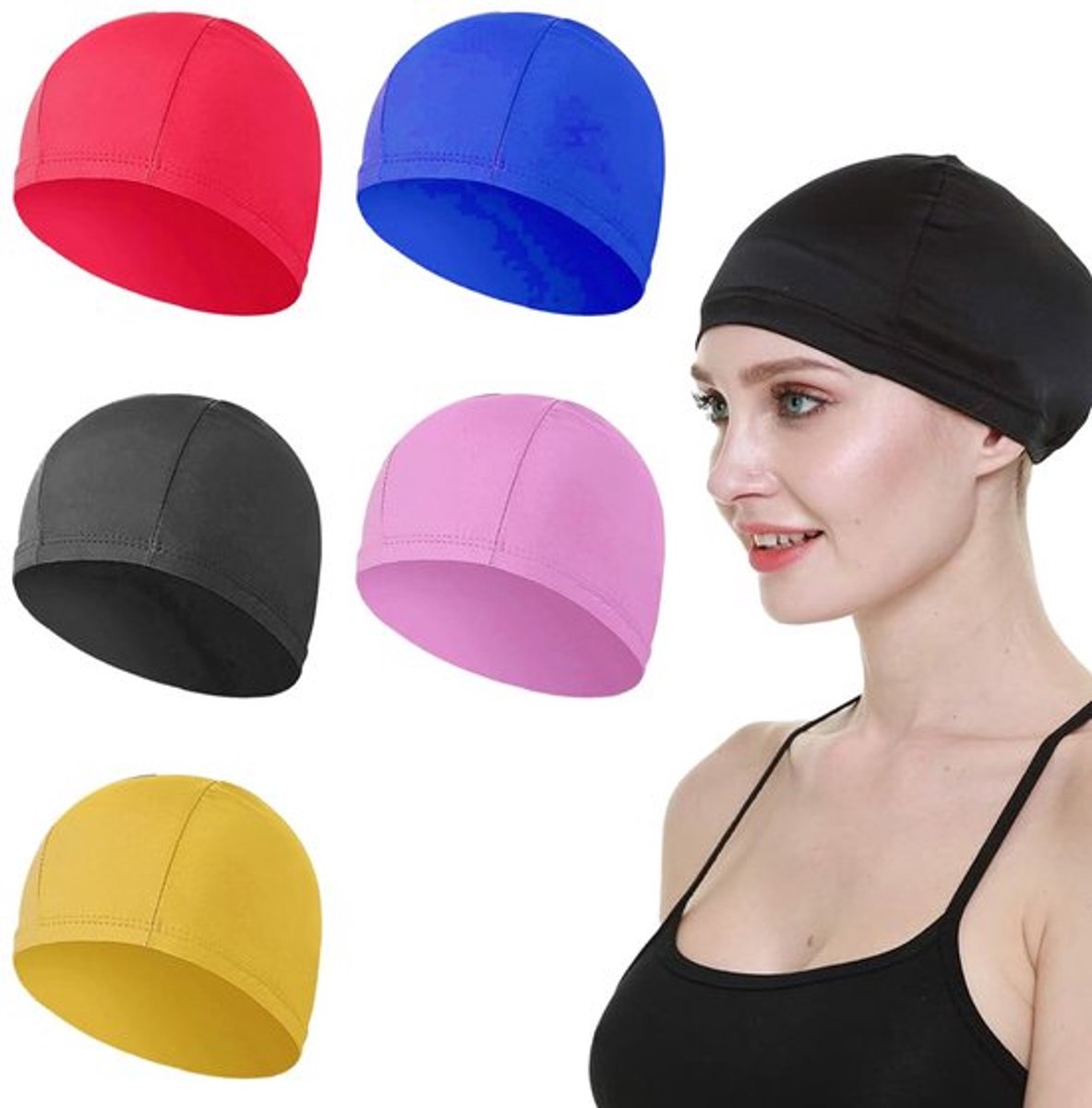 Pakket van 5 Siliconen Zwemcaps, Oorbescherming, Ripstop Coating voor Comfort en Slipweerstand, Lang Haar, voor Mannen en Vrouwen