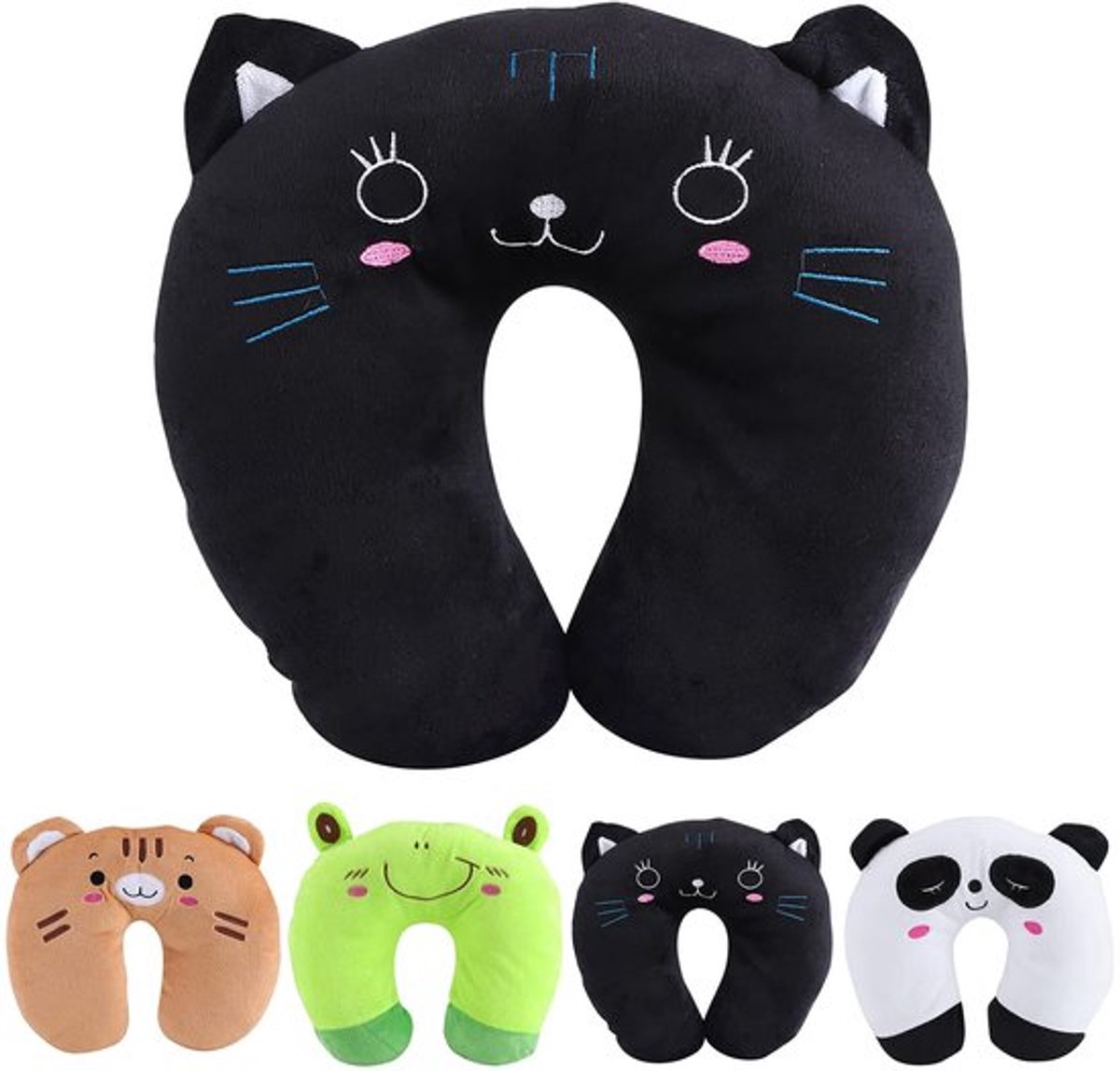 Reis Kussen, Kinderen Reis Kussen, Dier Nek Kussen Hoofd Kin Ondersteuning Cozzy Kussen U-Vormig Kussen Pluche, Zacht Nek Hoofd Kin Ondersteuning Kussen, Cadeaus (Zwarte Kat)
