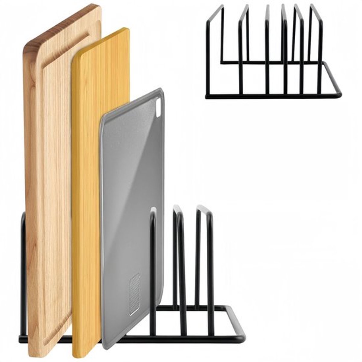 Keukenorganizer voor snijplanken - Snijplankrek - Bordenrek - Opbergrek - Opbergrek met vijf vakken - Keukengerei - Metaal - Zwart