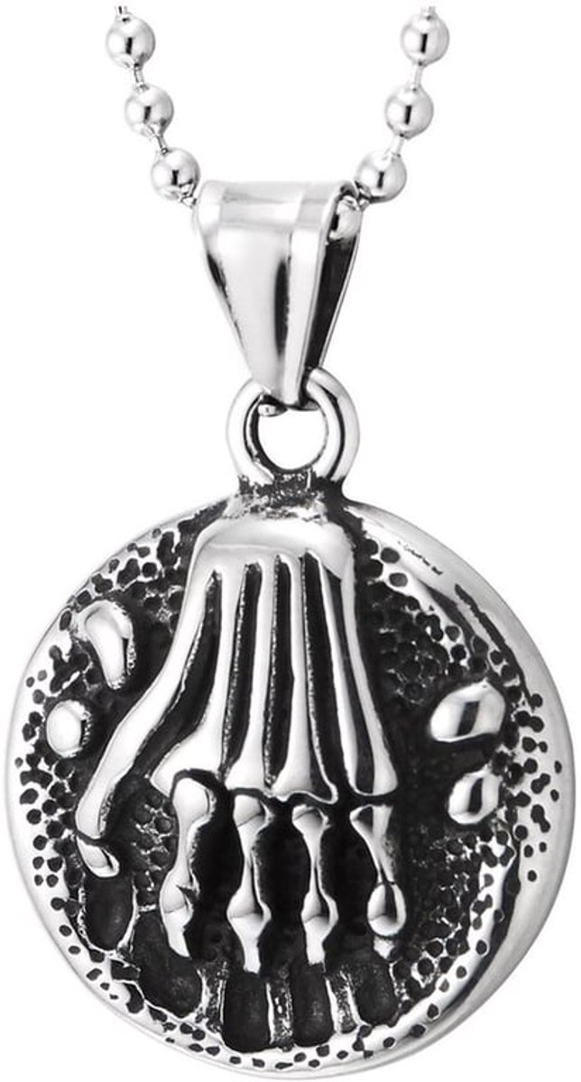 3D Heren Skelet Ketting, Ronde Gotische Hanger met Been Hand in 3D Punk Biker Sieraden