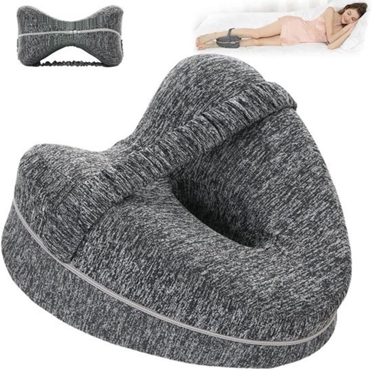 Ergonomisch kniekussen voor zijslapers - Memory foam kniekussen voor kniepijnverlichting - Verwijderbare hoes - Grijs