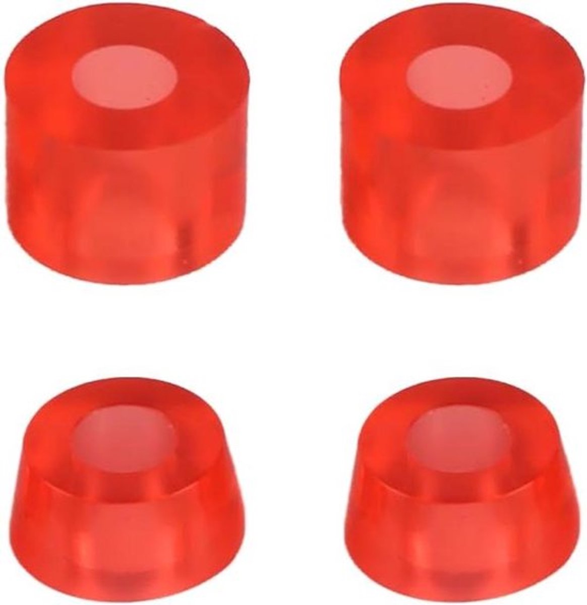 Dailygoods- Skateboard Bushings 4-Pack - Schokdemper - Accessoires - Transparant Rood - Geschikt voor Skateboards/Longboards - Kegelhoogte 11 mm - Skateboard Dempers