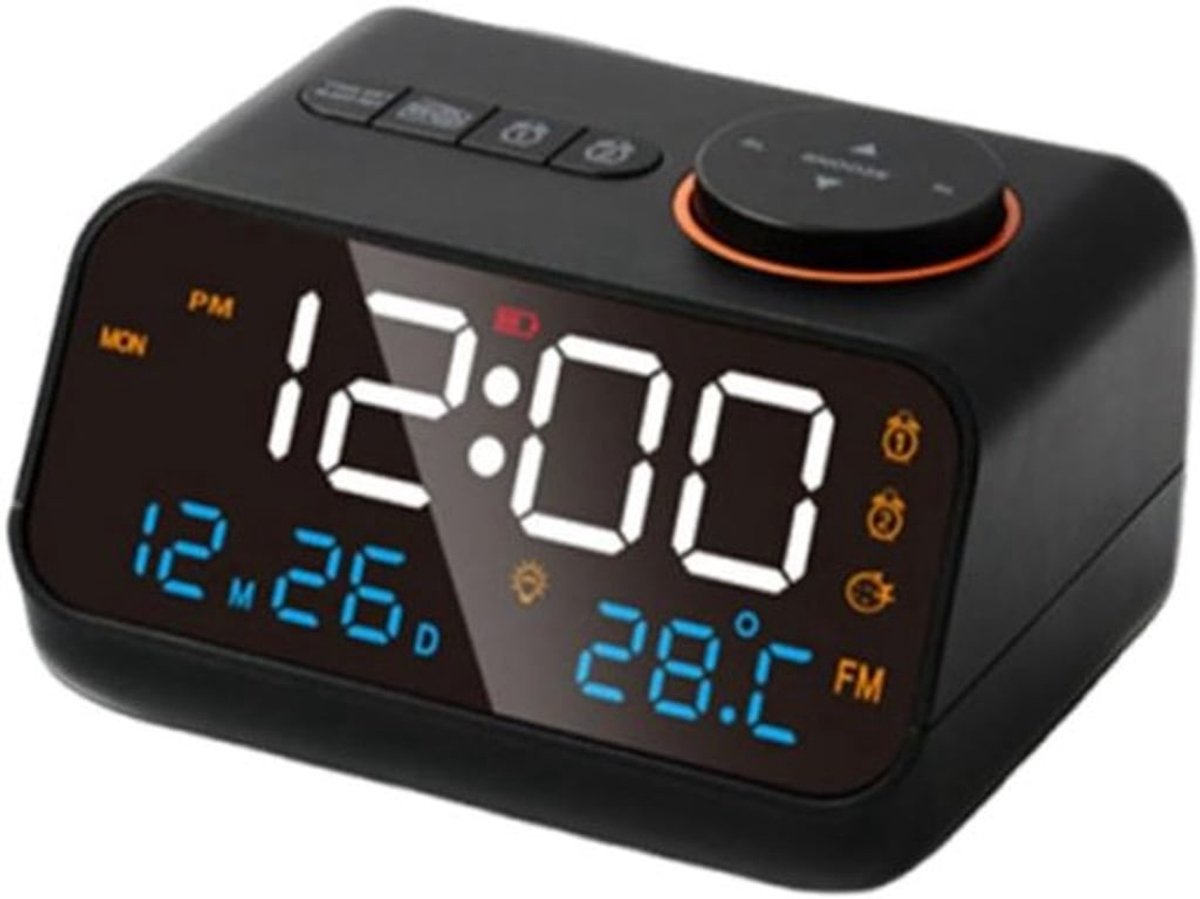 Klok met Temperatuur en Vochtigheid Sensor - FM Radio - Groot LED Display met Kalender - Ideaal voor Thuis - Zwart - Universeel Formaat - USB-1 stuk