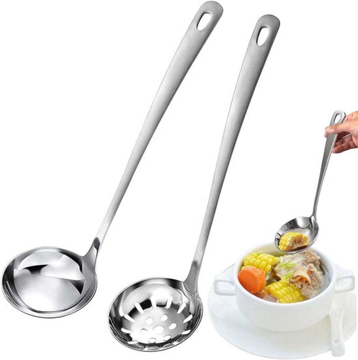 2 Stuks RVS Soeplepel - 30x7.5cm Sauslepel Vaatwasmachinebestendig - Soeplepel voor Thuis, Soeplepel van Hoge Kwaliteit RVS, Gravylepel voor Soep Saus Stoofpot Koken