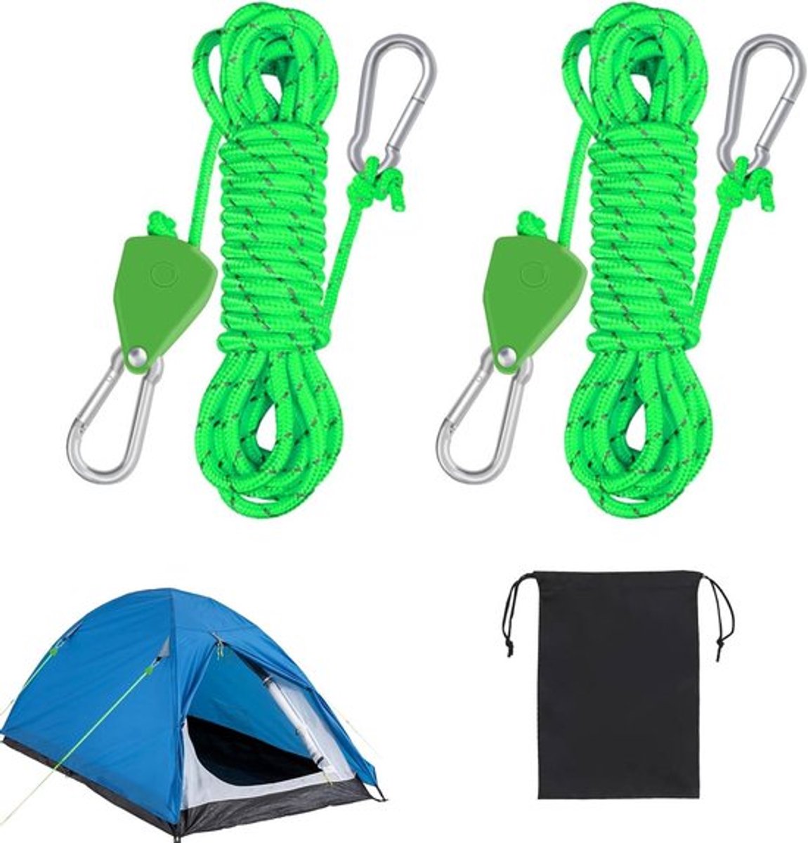 Paracord nylon touw reflecterend 4 mm x 4 m - 2 stuks voor campingtenten