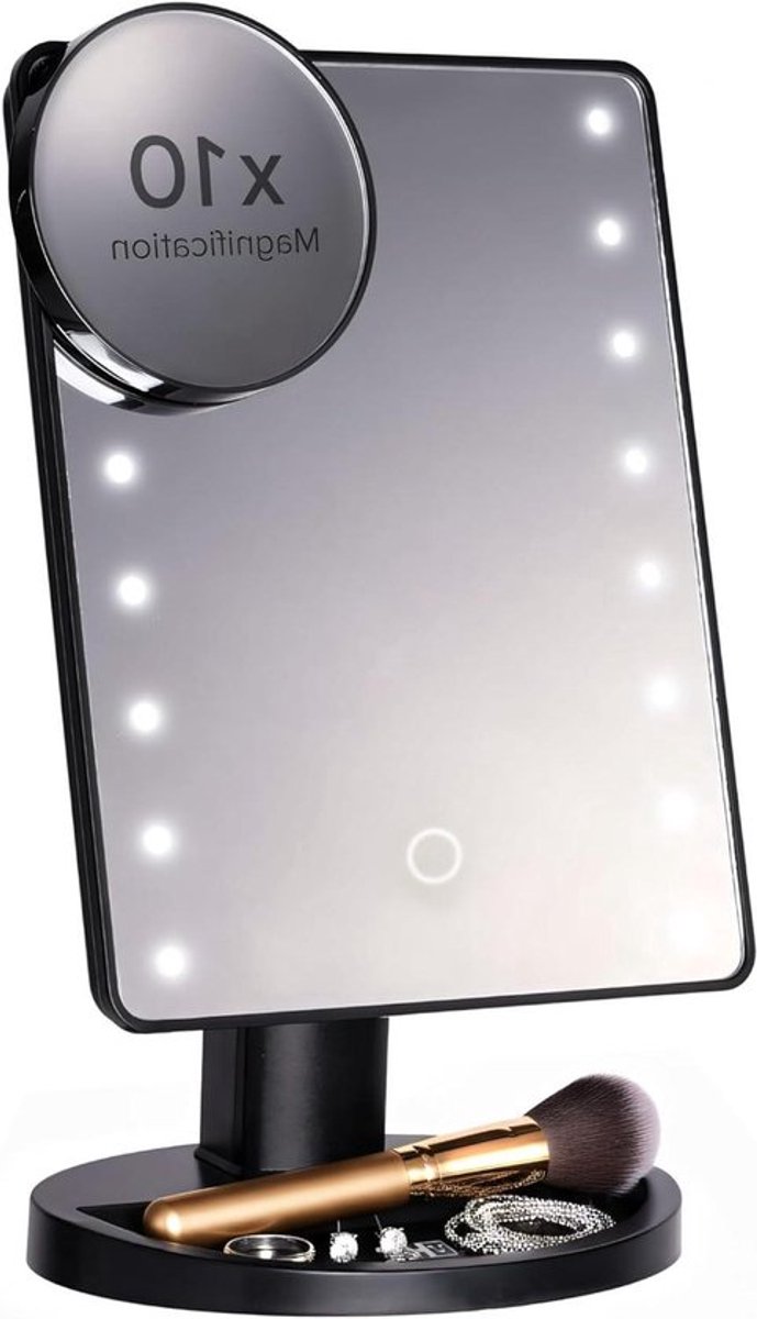 - Make-up spiegel met LED verlichting - Verstelbaar - 10-voudige vergroting - Zwart.