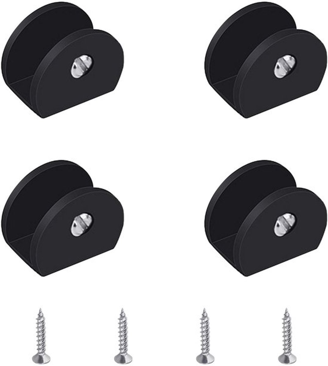 Glasbeugel, 4 Stuks Verstelbare Aluminium Legering Halfronde Glazen Planksteunen Glasclips, Wandmontage, Zwarte Glashouder, Ondersteunt Montagebeugel voor 6-8mm Dikke Glazen Planken