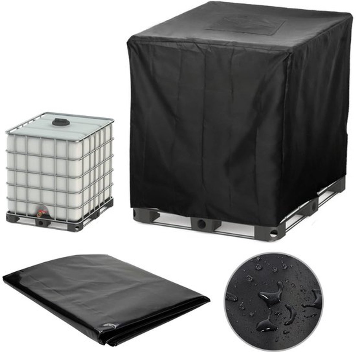 Watertankhoes - Zonnescherm en waterdichte beschermhoes - Beschermhoes voor watertank van 1000 liter - Fabriekswatertankhoes - Geschikt voor opslag van fabriekswatertanks, landbouwwatertanks buitenshuis en wateropslagtanks voor thuis - Zwart