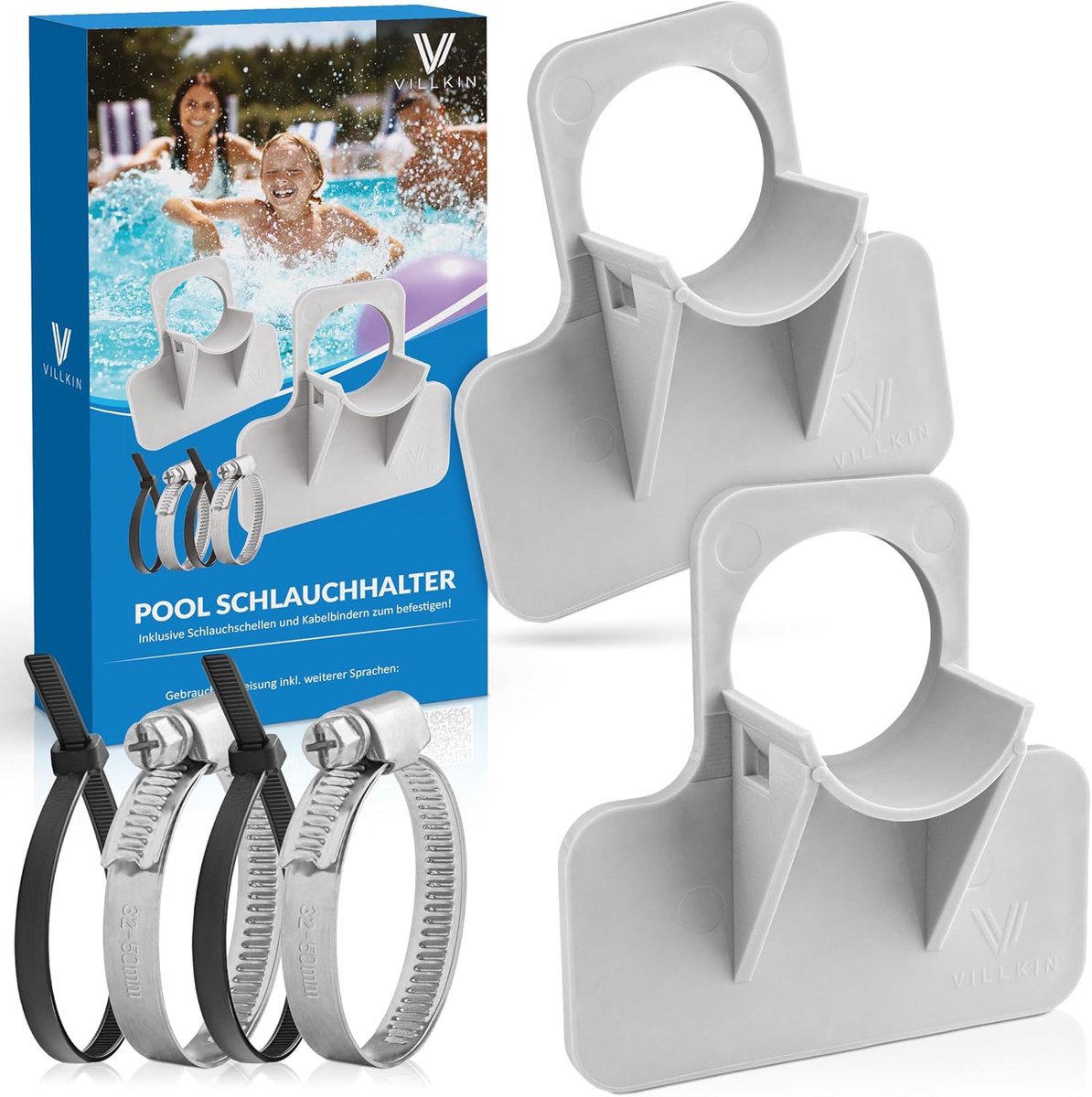 SnelShoppen - 2 x 26-38 mm Tuinslanghouder voor Zwembaden, Grijs - Perfecte Bescherming voor Hoses, Geschikt voor Intex en Bestway