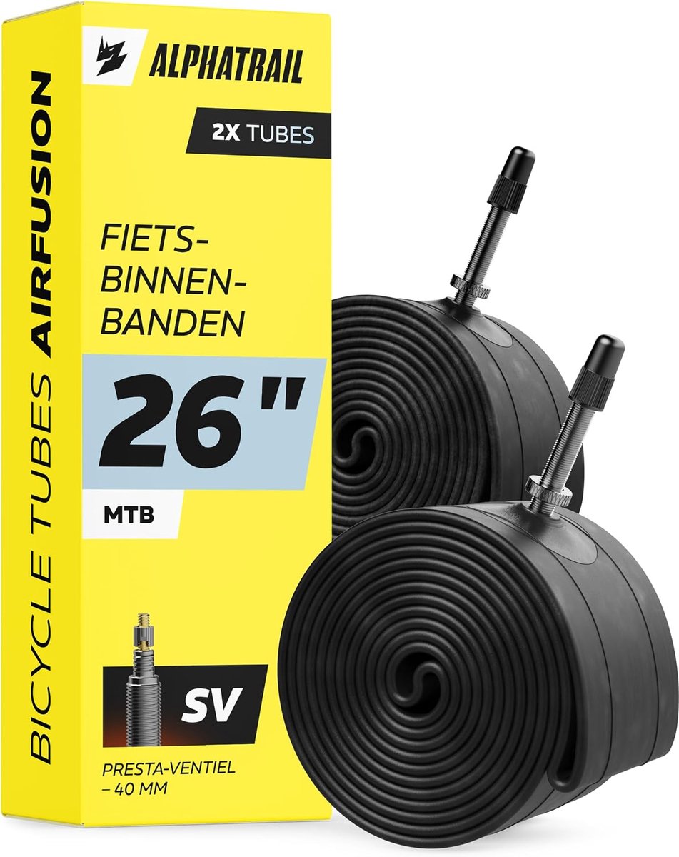 SnelShoppen - MTB Fietsbinnenbanden 26 Inch Set van 2 - Presta Ventiel, Geschikt voor Diverse Bandenmaat - Duurzaam en Betrouwbaar voor Fietsen op Elk