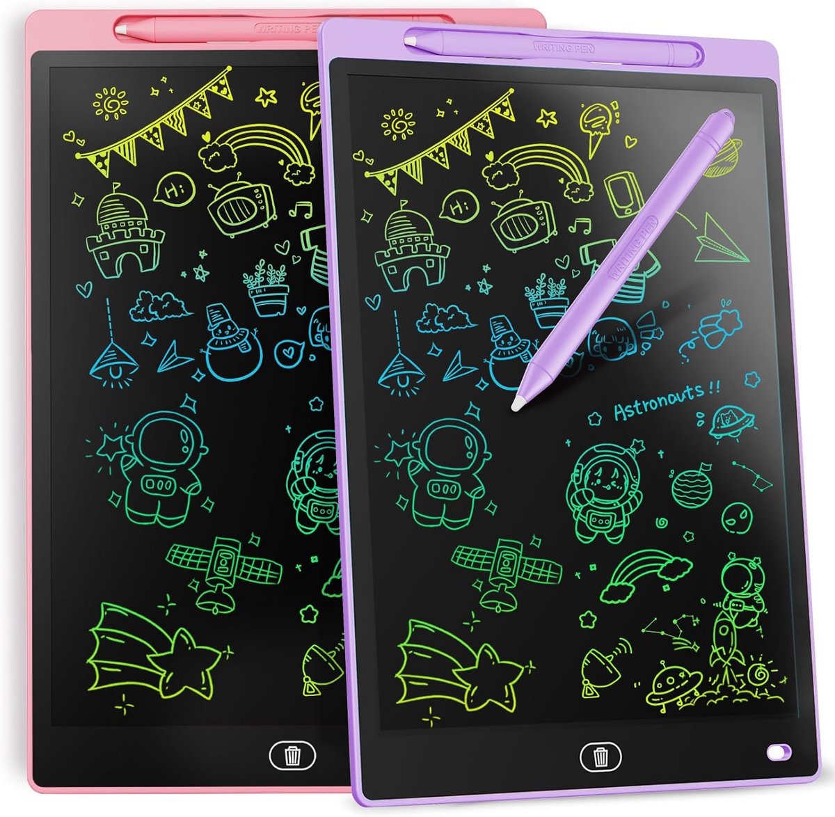 SnelShoppen - 2 Pack LCD Tekentablet 8.5 Inch, Erasable Tekenbord voor Kinderen, Kleurrijk Schrijven, Ideaal Cadeau voor 2-7 Jaar, Paars en Roze