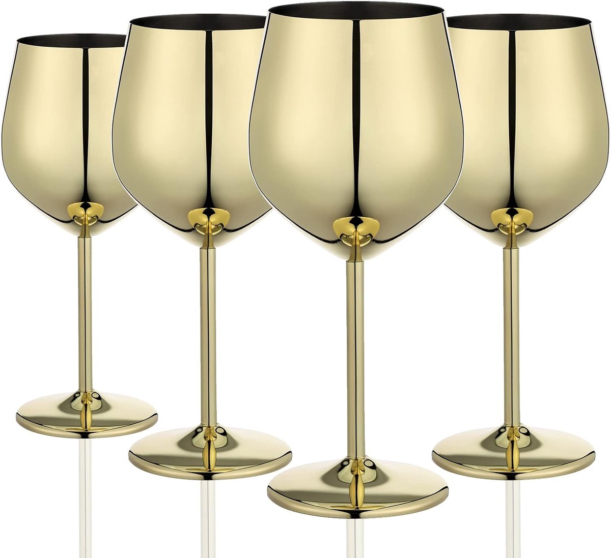 SnelShoppen - Set van 4 RVS Wijn Glazen 543ml, Schokbestendig en Draagbaar Metaal met Handvat voor Buiten, Reizen, Kamperen en Zwembad (Goud)