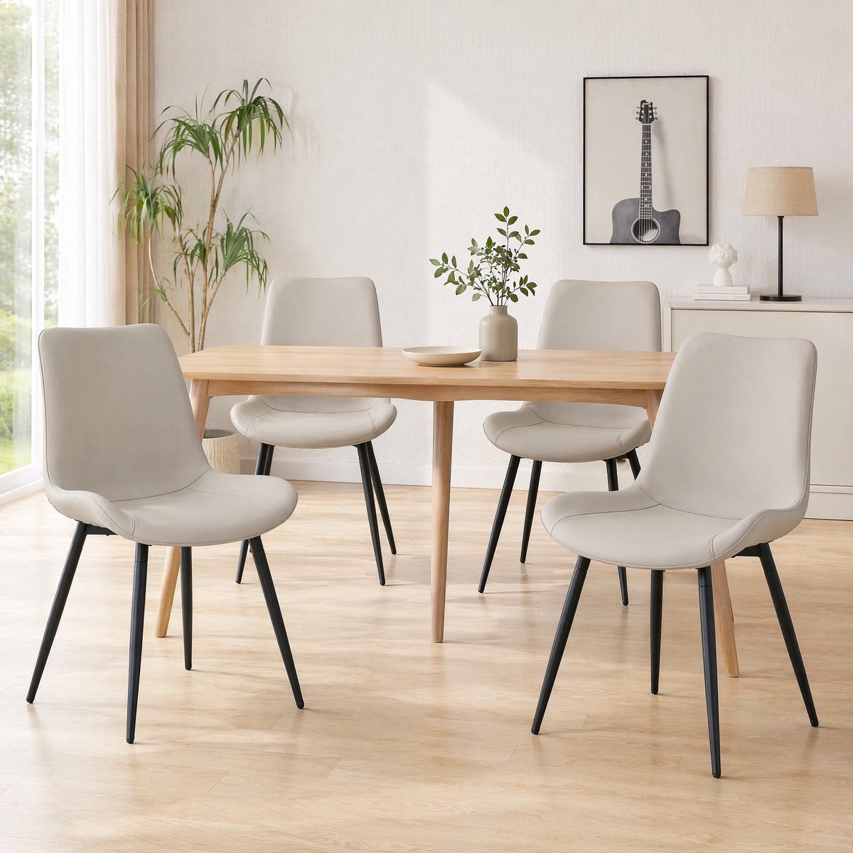 COVREO Eetkamerstoel set van 4 83 cm - kunstleer, metalen onderstel, grijs en zwart